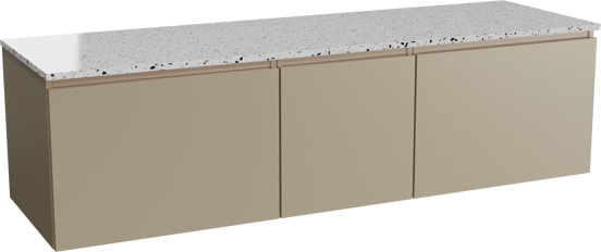 Balmani Sfera zwevend badmeubel 180 x 55 cm dune met Stretto enkel of dubbel wastafelblad in mat wit/zwart terrazzo