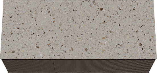 Balmani Fila hängendes Möbelstück Set: 135 x 55 cm, Schwarze Eiche, mit Stretto Einzel- oder Doppel Waschtischplatte, Terrazzo in Greige, Vertikale symmetrische gerade Rippe