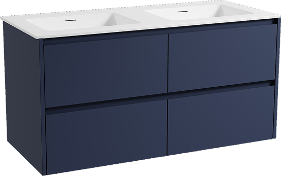 Storke Seda meuble salle de bains suspendu 120 x 52 cm bleu nuit avec Mata double vasque en solid surface blanc mat