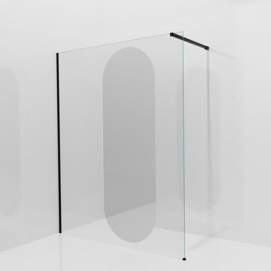 Balmani Modular Walk-In Dusche: 160 x 200 cm, Reflex-Spiegelglas Oval, Profil Schwarz matt