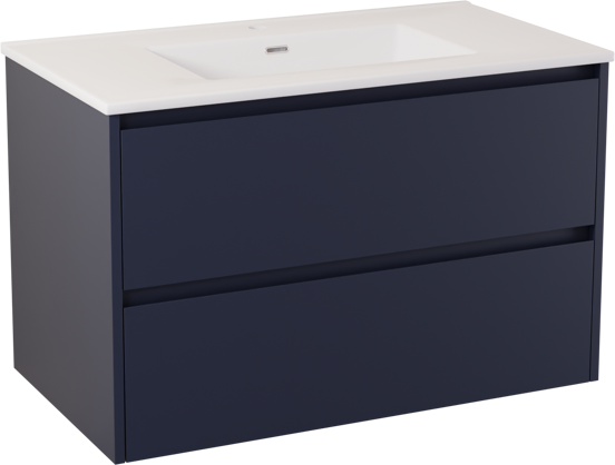 Storke Seda meuble salle de bains suspendu 95 x 52 cm bleu nuit avec Kera double vasque en céramique blanc brillant, bonde incluse