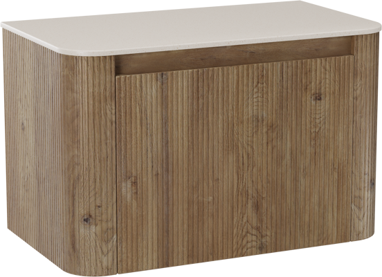 Storke Soft meuble salle de bains suspendu 80 x 46 cm chêne brut avec Tavola Soft tablette simple en Solid Surface beige granite, Nervure droite symétrique verticale