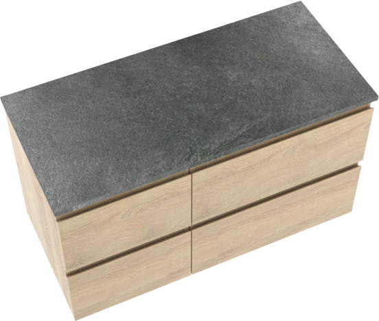 Linie Lado zwevend badmeubel 100 x 46 cm wit eiken met Lado enkel of dubbel wastafelblad in melamine grijze leisteen