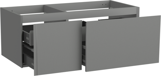 Balmani Fila zwevend badmeubel 120 x 55 cm steengrijs met Tablo Arcato asymmetrisch rechtse wastafel in solid surface steengrijs, Verticale symmetrische rechte ribbel