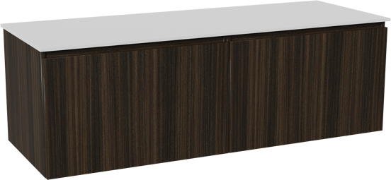 Balmani Sfera meuble salle de bains suspendu 150 x 55 cm eucalyptus avec Stretto tablette simple ou double en solid surface blanc mat