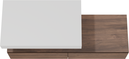 Balmani Mitra Elements meuble salle de bains suspendu 150 x 55 cm noyer américain avec Modus tablette simple 90 cm en solid surface blanc mat