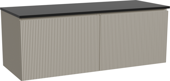 Storke Ribs meuble salle de bains suspendu 130 x 52 cm soie grise avec Panton tablette simple ou double en mdf enduit de poudre noir mat, Nervure droite symétrique verticale