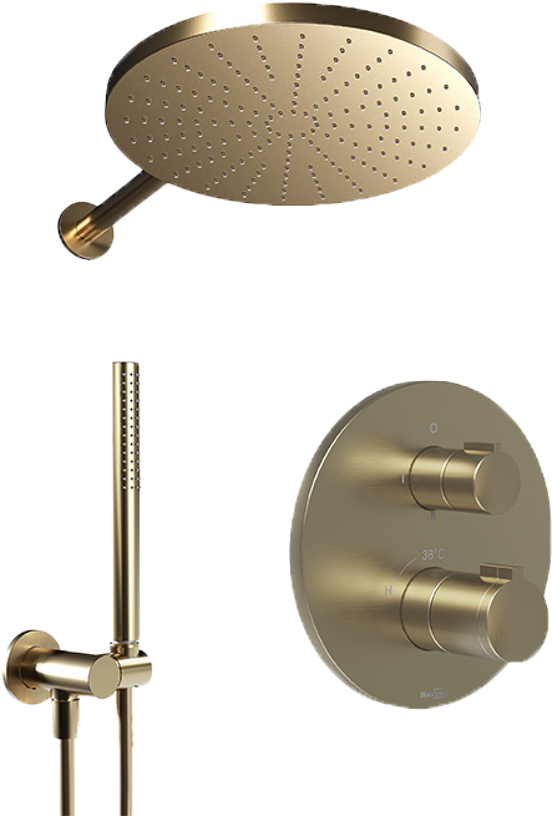 Blaufoss Smartbox Round robinet thermostatique Colonne de douche de pluie encastré avec douche de tête 30 cm brushed champagne gold