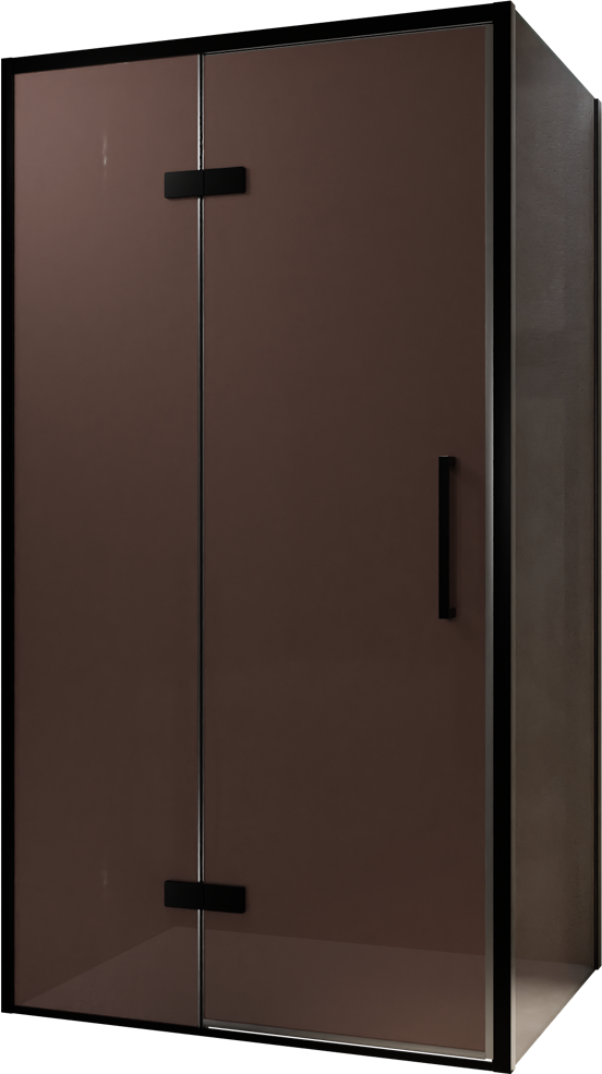 Balmani Senses Design douchehoek met linkse draaideur en vaste zijwand, 100 x 80 cm, Brons, Zwarte profielen, met coating