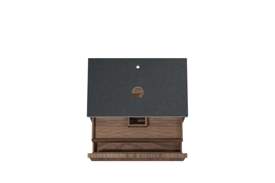 Balmani Forma meuble salle de bains suspendu 90 x 55 cm noyer américain avec Rock tablette simple en granit noir, Nervure droite symétrique verticale