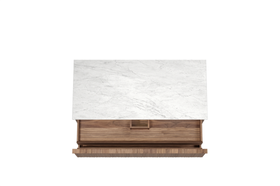 Balmani Forma hängendes Möbelstück Set: 120 x 55 cm, Amerikanischer Nussbaum, mit Stretto Einzel- oder Doppel Waschtischplatte, Marmor, Carrara, Vertikale asymmetrische Runde Rippe