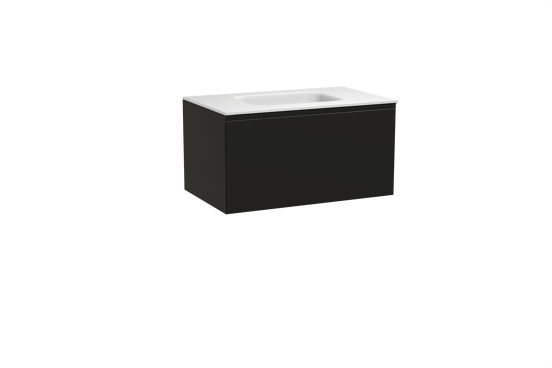 Balmani Idra meuble salle de bains suspendu 90 x 55 cm noir mat avec Tablo Arcato plan simple en solid surface blanc mat
