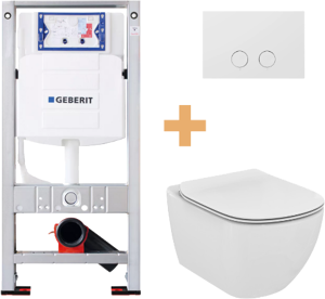 Ideal Standard Tesi hangend toilet hoogglans wit randloos met Geberit Sigma inbouwspoelreservoir UP320 met Burda frame en bedieningspaneel
