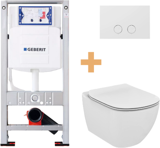 Ideal Standard Tesi wc suspendu blanc brillant bride de rinçage fine avec Geberit Sigma réservoir de chasse encastré UP320 avec cadre Burda et plaque de commande