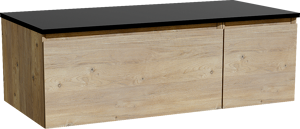 Storke Edge zwevend badkamermeubel 110 x 52 cm ruwe eik met Panton enkel tablet in gepoedercoate mdf mat zwart