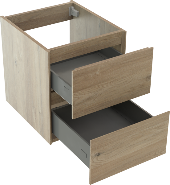 Storke Edge hängender Waschbeckenunterschrank: 45 x 52 cm, Eiche rustikal, 2 Schubladen