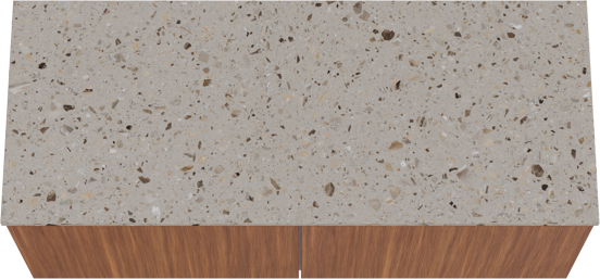 Balmani Sfera zwevend badkamermeubel 135 x 55 cm amerikaanse notelaar met Stretto enkel of dubbel tablet in terrazzo greige terrazzo