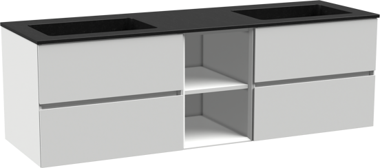 Storke Edge zwevend badkamermeubel 165 x 52 cm mat wit met Scuro dubbele wastafel in mat kwarts