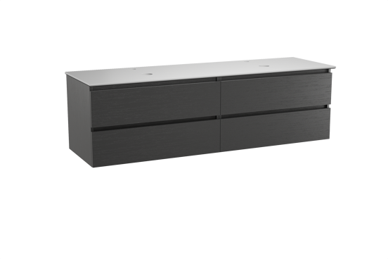 Balmani Lucida meuble salle de bains suspendu 180 x 55 cm chêne noir avec Facetta tablette double en solid surface blanc mat