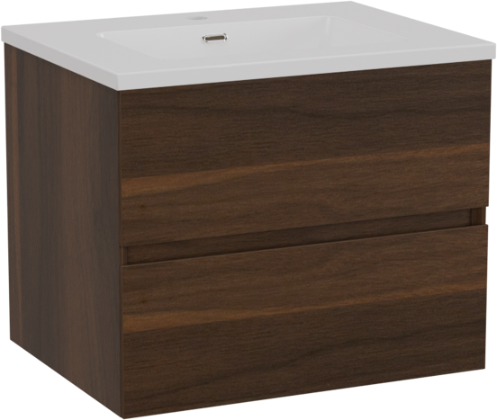 Storke Edge meuble salle de bains suspendu 60 x 46 cm noyer avec Diva plan simple en marbre composite blanc brillant