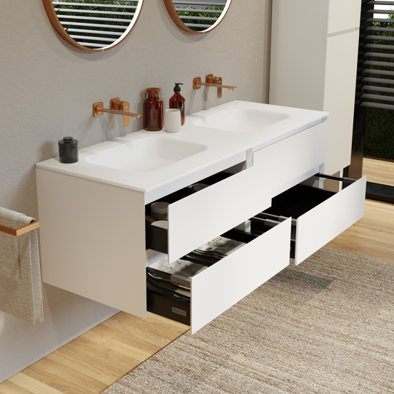 Balmani Mitra meuble salle de bains suspendu 150 x 55 cm blanc mat avec Tablo Arcato double vasque en solid surface blanc mat