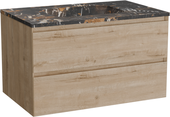 Balmani Mitra meuble salle de bains suspendu 90 x 55 cm chêne brut avec Tablo Arcato plan simple en marbre portoro gold