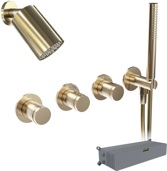 Blaufoss Pavilion robinet thermostatique Set de douche pluie encastré avec douche de tête 14 x 9 cm brushed champagne gold
