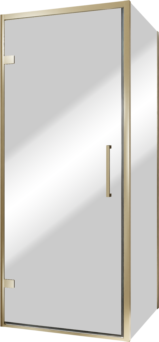 Balmani Senses Design douchehoek met linkse draaideur en vaste zijwand, 90 x 100 cm, Reflex spiegelglas, Brushed Champagne Gold profielen, met coating