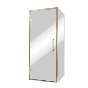 Balmani Senses Design douchehoek met linkse draaideur en vaste zijwand, 90 x 100 cm, Reflex spiegelglas, Brushed Champagne Gold profielen