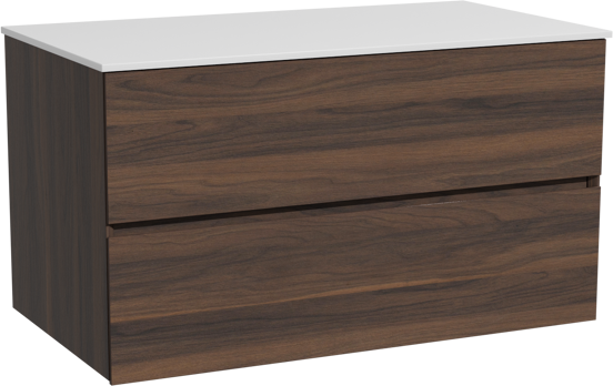Storke Edge zwevend badkamermeubel 95 x 52 cm notelaar met Tavola enkel tablet in solid surface mat wit