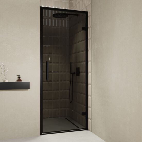 Balmani Senses Design douche draaideur rechts 90 cm x 210 cm Rookglas, Zwarte profielen, met coating