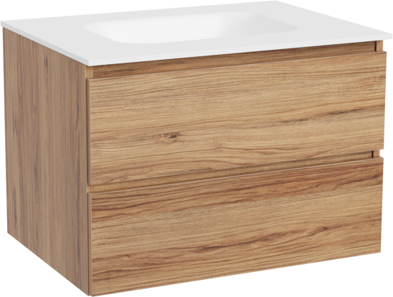 Balmani Lucida meuble salle de bains suspendu 75 x 55 cm teck avec Tablo Arcato plan simple en solid surface blanc mat