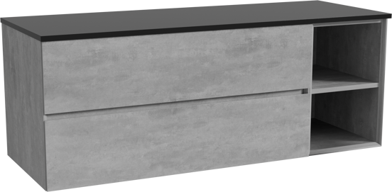 Storke Edge hängendes Möbelstück Set: 140 x 52 cm, Beton dunkelgrau, mit Panton Einzel- oder Doppel Waschtischplatte, Pulverbeschichtetes MDF Schwarz matt