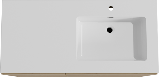 Storke Edge meuble salle de bains à poser 110 x 52 cm chêne brut avec Diva plan vasque asymétrique à droite en marbre composite blanc brillant