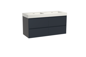 Storke Seda hängendes Möbelstück Set: 130 x 52 cm, Nachtblau, mit Mata High Doppelwaschtisch, Solid Surface Weiß matt