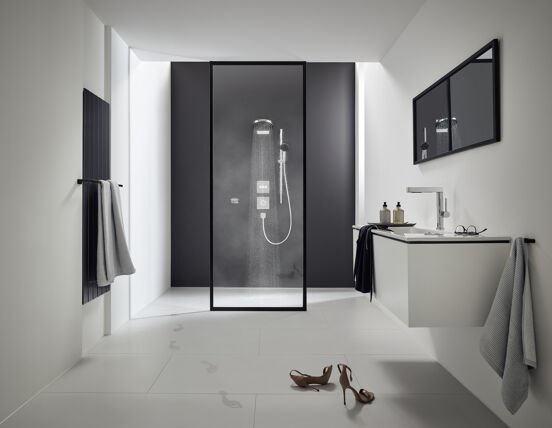 Hansgrohe Pulsify Select S Duschstange mit Brausekopf 10,5cm 3 Strahlfunktionen Schwarz matt
