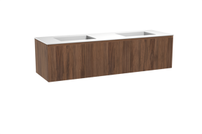 Balmani Fila hängendes Möbelstück Set: 180 x 55 cm, Nussbaum, mit Tablo Stretto Doppelwaschtisch, Solid Surface, Weiß matt, Vertikale symmetrische gerade Rippe