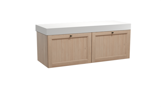 Balmani Lemon zwevend badkamermeubel 150 x 55 cm verweerde eik met Dominus enkel of dubbel tablet in solid surface mat wit