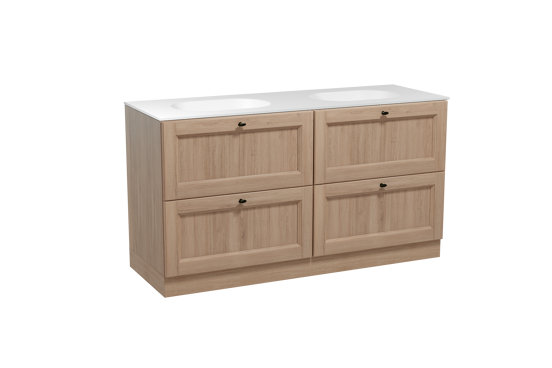 Balmani Lemon meuble salle de bains à poser 150 x 55 cm chêne vieilli avec Tablo Oval double vasque en solid surface blanc mat
