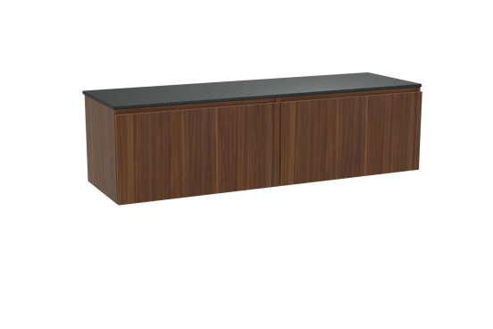 Balmani Sfera hängendes Möbelstück Set: 180 x 55 cm, Amerikanischer Nussbaum, mit Stretto Einzel- oder Doppel Waschtischplatte, Schwarzes Granit