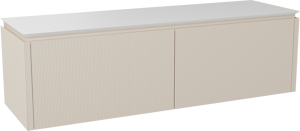 Balmani Eclips meuble salle de bains suspendu 180 x 55 cm Sandbeige avec Eclips tablette simple ou double en Solid Surface blanc mat, Nervure droite symétrique verticale