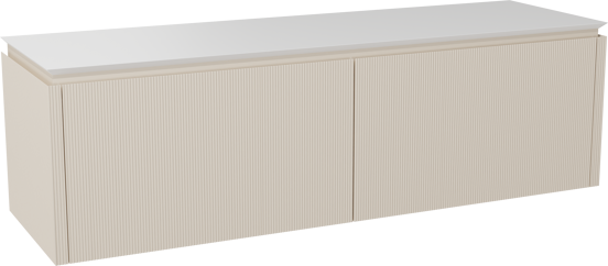 Balmani Eclips meuble salle de bains suspendu 180 x 55 cm Sandbeige avec Eclips tablette simple ou double en Solid Surface blanc mat, Nervure droite symétrique verticale