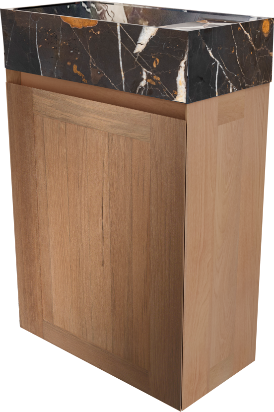 Balmani Mitra meuble wc suspendu 42 x 21 cm teck avec Dama plan vasque en marbre Portoro Gold