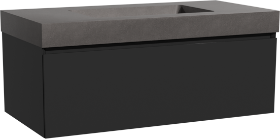 Storke Edge zwevend badkamermeubel 105 x 52 cm mat zwart met Scuro High enkele wastafel in kwarts mat zwart