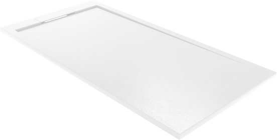 Balmani Indus Duschwanne: 160 x 80 cm, Marmorkomposit, Weiße Schieferstruktur, matt