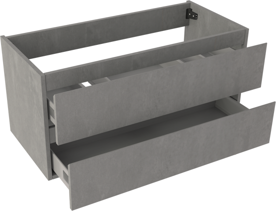Storke Delta zwevende wastafelonderkast 100 x 48 cm 2 sifonuitsparingen beton donkergrijs 2 lades 2 sifonuitsparingen