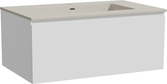 Storke Edge meuble salle de bains suspendu 85 x 52 cm blanc mat avec Diva plan simple en top solid soie grise