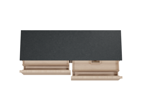 Balmani Forma hängendes Möbelstück Set: 180 x 55 cm, Naturbelassene Eiche, mit Stretto Einzel- oder Doppel Waschtischplatte, Granit, Schwarzes Granit, Horizontale symmetrische gerade Rippe