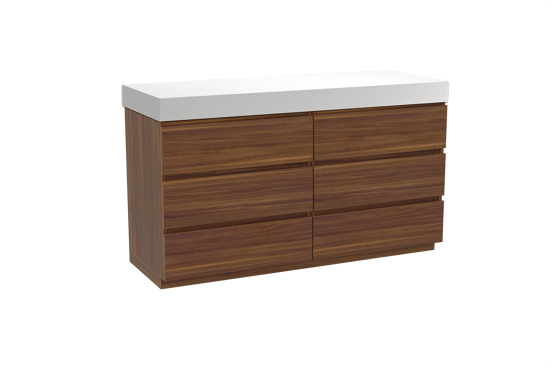 Balmani Lucida staand badkamermeubel 150 x 55 cm amerikaanse notelaar met Dominus enkel of dubbel tablet in solid surface mat wit