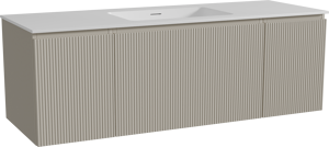 Storke Ribs meuble salle de bains suspendu 145 x 52 cm soie grise avec Mata plan simple en solid surface blanc mat, Nervure droite symétrique verticale